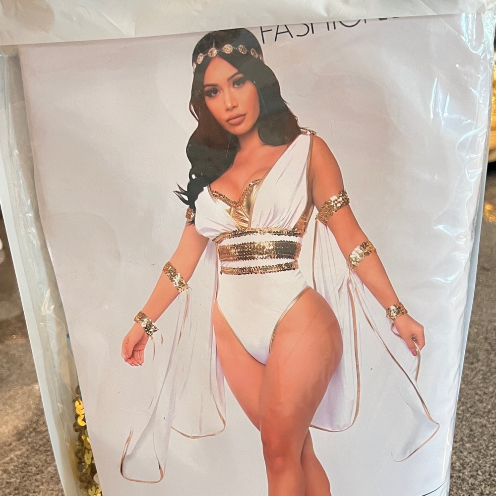 Fashion Nova White and Gold Goddess Costume